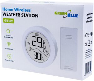 Bezprzewodowa stacja pogody GreenBlue,temperatura IN/OUT, zegar, do wyboru °C / °F, zasięg do 60m, GB162 137