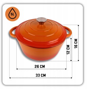 EMALIOWANY GARNEK ŻELIWNY 26cm 5L HAGE ORANGE 2