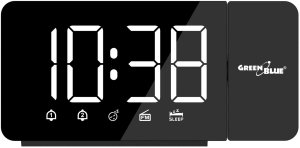 Radiobudzik cyfrowy LED z projektorem GreenBlue,radio FM, alarm, zegar 12/24, zasilanie USB 5V DC + CR2032, GB172 220