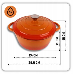 EMALIOWANY GARNEK ŻELIWNY 24cm 4L HAGE ORANGE 2