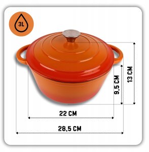 Atusa EMALIOWANY GARNEK ŻELIWNY 22cm 3L HAGE ORANGE 2