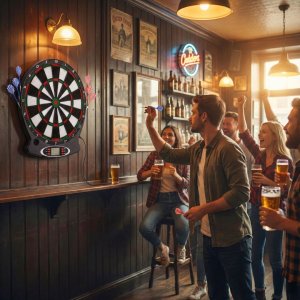 Elektroniczna tarcza do darta gry w rzutki lotki tablica LCD 38 cm 18 gier zestaw 6 rzutek EDUKAMP 2