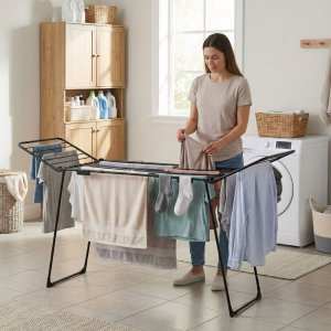 Suszarka na pranie stojąca rozsuwana teleskopowa 27 metrów składana czarna EDUKAMP 2