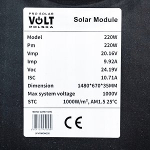 Ładowarka solarna Volt PANEL FOTOWOLTAICZNY MONO-220W SZTYWNY W ALUMINIOWEJ RAMIE 5