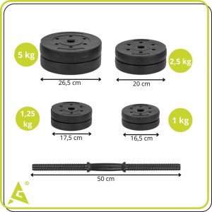 Hantle do ćwiczeń 20 kg regulowane zestaw obciążeń 2x10 kg gryf do treningu siłowego UNIWERSALNY 18