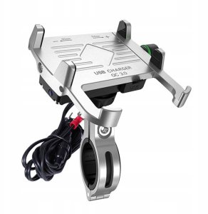 Uchwyt motocyklowy na telefon z szybką ładowarką USB - R10-metal - srebrny 2