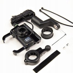 Uchwyt motocyklowy na telefon z szybką ładowarką USB - R10-metal - srebrny 3