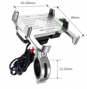 Uchwyt motocyklowy na telefon z szybką ładowarką USB - R10-metal - srebrny 7
