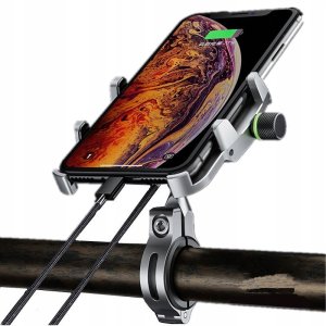 Uchwyt motocyklowy na telefon z szybką ładowarką USB - R10-metal - srebrny 8