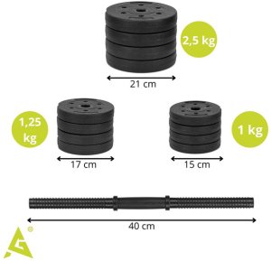 Hantle do ćwiczeń regulowane 20 kg zestaw obciążeń gryf do treningu siłowego UNIWERSALNY 22
