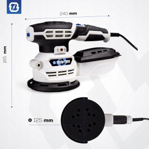 SZLIFIERKA OSCYLACYJNA MIMOŚRODOWA DO DREWNA 125MM + PAPIERY ŚCIERNE 10 SZT 2