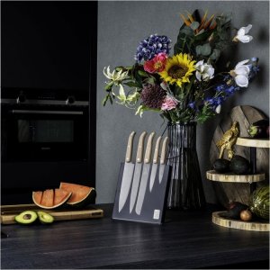 Komplet noży Laguiole Oak wood Stonewash z blokiem magnetycznym 8