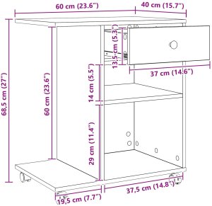 vidaXL Stojak na drukarkę Gładki Dąb rzemieślniczy 60 x 40 x 68.5 cm 10