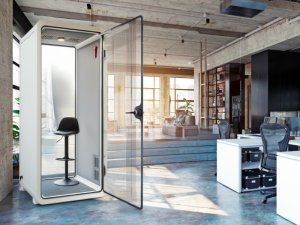 Puma Kabina akustyczna do biura jednoosobowa Small Booth  biały/szary 3D z siedziskiem 21