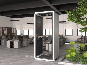 Puma Kabina akustyczna do biura jednoosobowa Small Booth  biały/szary 3D z siedziskiem 3