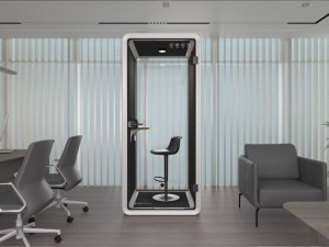 Puma Kabina akustyczna do biura jednoosobowa Small Booth  biały/szary 3D z siedziskiem 4
