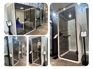 Puma Kabina akustyczna do biura jednoosobowa Small Booth  biały/szary 3D z siedziskiem 9