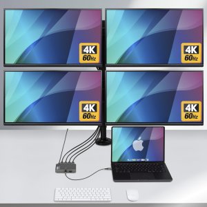 Stacja/replikator StarTech STARTECH.COM USB-C do 4-Monitor Workstation Adapter 4K 60Hz HDMI 140W PD Passthrough USB dla klawiatury i myszy TAA 3