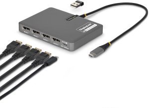 Stacja/replikator StarTech STARTECH.COM USB-C do stacji roboczej z 4 monitorami Adapter 4K 60Hz DisplayPort 140W PD Passthrough USB do klawiatury i myszy TAA 2