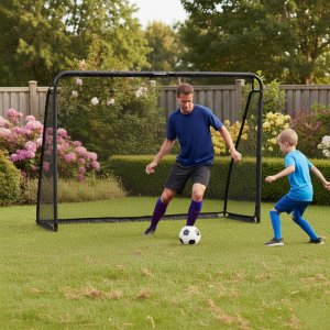 Duża metalowa bramka piłkarska z siatką treningowa do gry w piłkę nożną 300x200x90 cm czarna 11