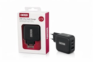 Szybka Ładowarka Sieciowa ENERON GaN 67W SuperFast 2xUSB-C 1xUSB-A PD type-C MOCNA 11