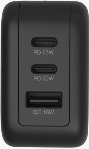 Szybka Ładowarka Sieciowa ENERON GaN 67W SuperFast 2xUSB-C 1xUSB-A PD type-C MOCNA 3