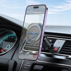 Uchwyt na telefon do samochodu magnetyczny zgodny z MagSafe Hoco do kratki H28 czarny 2