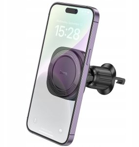 Uchwyt na telefon do samochodu magnetyczny zgodny z MagSafe Hoco do kratki H28 czarny 5