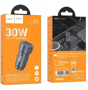 Ładowarka samochodowa Hoco USB A + USB C QC3.0 PD 3A 30W Z57A szara 4