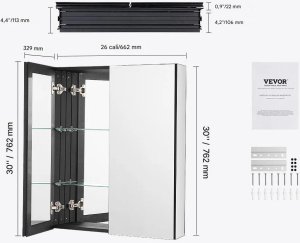 Szafka łazienkowa z lustrem 66x76 cm aluminiowa 2 półki regulowane wisząca 2