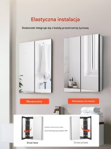Szafka łazienkowa z lustrem 66x76 cm aluminiowa 2 półki regulowane wisząca 6