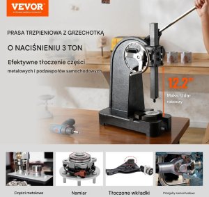 Vevor Prasa ręczna zapadkowa 3 tony żeliwna - do tłoczenia gięcia formowania 7