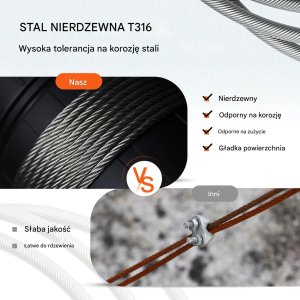 Mentor Stalowy kabel liny 3,2 mm T316 305 m - wytrzymały, elastyczny do balustrad 5