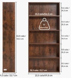 Vasagle Regał na książki 5-poziomowy 135 cm drewniany wąski do salonu i biura 2