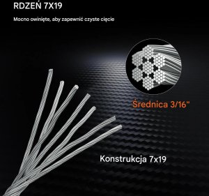 Stalowy kabel lotniczy 4,8 mm 7x19 152 m T304, linka wciągarki 4