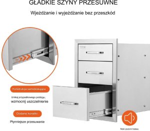 Szuflady BBQ 3x stal nierdzewna 45x58x58 cm z uchwytem chromowanym 4