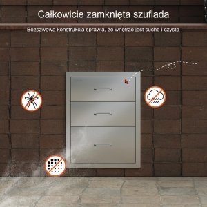 Szuflady BBQ 3x stal nierdzewna 45x58x58 cm z uchwytem chromowanym 5