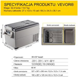 LODÓWKA TURYSTYCZNA SAMOCHODOWA PRZENOŚNA CHŁODZENIE 35L 120/240 V 2