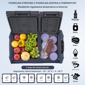Lodówka turystyczna samochodowa przenośna z zamrażalką kompresorowa 40L 60W 5