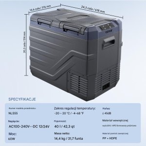 Lodówka turystyczna samochodowa przenośna z zamrażalką kompresorowa 40L 60W 6