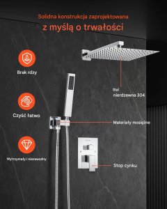 Zestaw prysznicowy momali Zestaw prysznicowy deszczowy 30,5 cm z baterią i słuchawką ścienny chrom 3