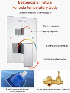 Zestaw prysznicowy momali Zestaw prysznicowy deszczowy 30,5 cm z baterią i słuchawką ścienny chrom 5