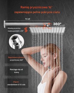 Zestaw prysznicowy momali Zestaw prysznicowy deszczowy 30,5 cm z baterią i słuchawką ścienny chrom 7
