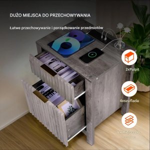 Stoliki nocne 2szt z USB 3-poziomowe 2 szuflady szare do salonu i sypialni 5