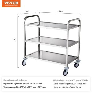 Excellent Houseware Wózek kuchenny 3-poziomowy stalowy 450kg na kółkach z koszami i haczykami 2