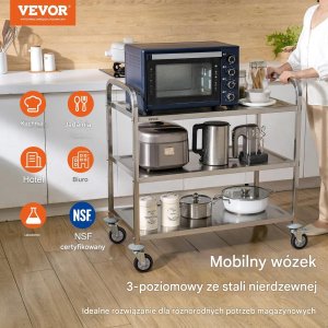 Excellent Houseware Wózek kuchenny 3-poziomowy stalowy 450kg na kółkach z koszami i haczykami 6