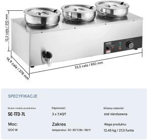Podgrzewacz do zup 3x7,4L 1200W stal nierdzewna regulacja temp. do bufetu 2