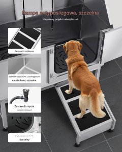 Wanna groomerska dla psa stalowa z prysznicem i rampą do kąpieli zwierząt 7