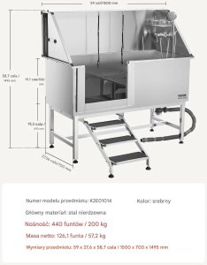 Wanna groomerska dla psa stalowa z prysznicem schodkami do kąpieli zwierząt 2