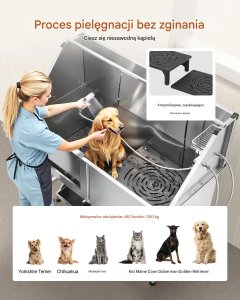 Wanna groomerska dla psa stalowa z prysznicem schodkami do kąpieli zwierząt 4